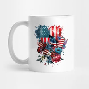 America Patriotic Stars Butterflies and Hearts Mug